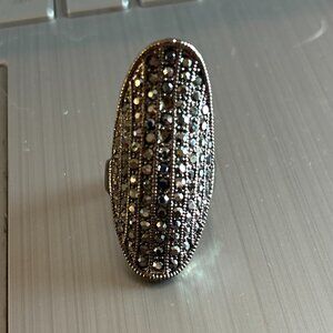 Vintage Black Marcasite Ring Size 6 - Length Measures 1.5 inches-Great Shape